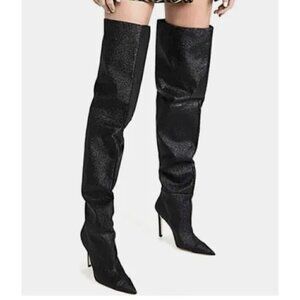 Good American The Weekend Black Glitter Slouchy Thigh High Boots Womens Sz 7 NEW